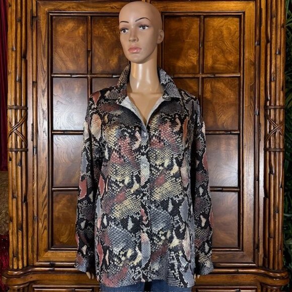 Tronjori Copper Snake Print Oversize Button Down Shirt - Picture 3 of 15